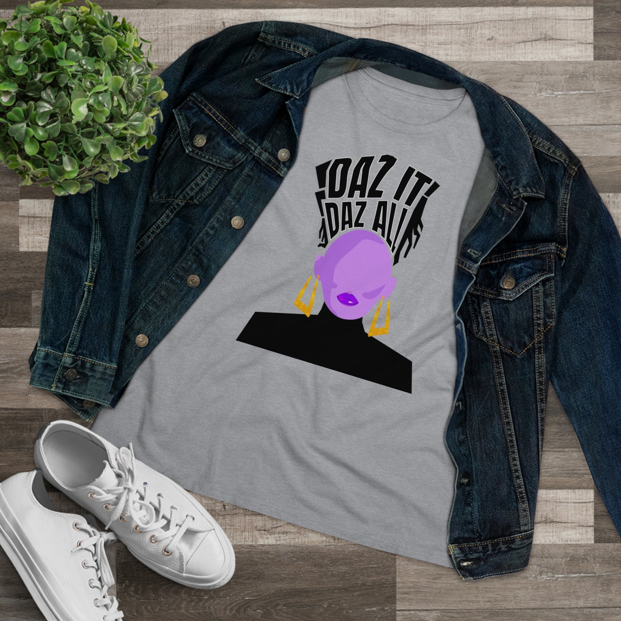 Daz It, Daz All- Women's Premium Tee (Purple Lip Logo)