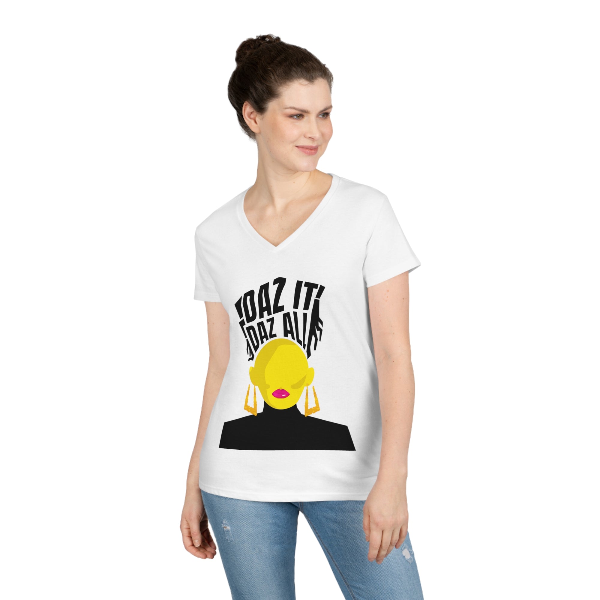 Daz It, Daz All-Ladies' V-Neck T-Shirt (Pink Lip Logo)