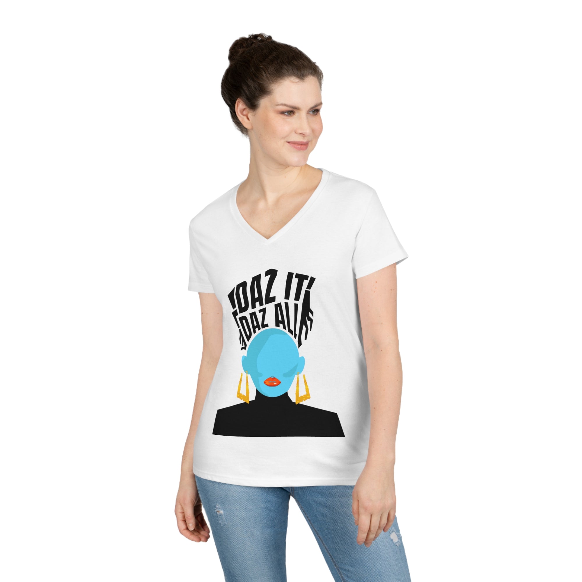 Daz It, Daz All-Ladies' V-Neck T-Shirt (Orange Lip Logo)