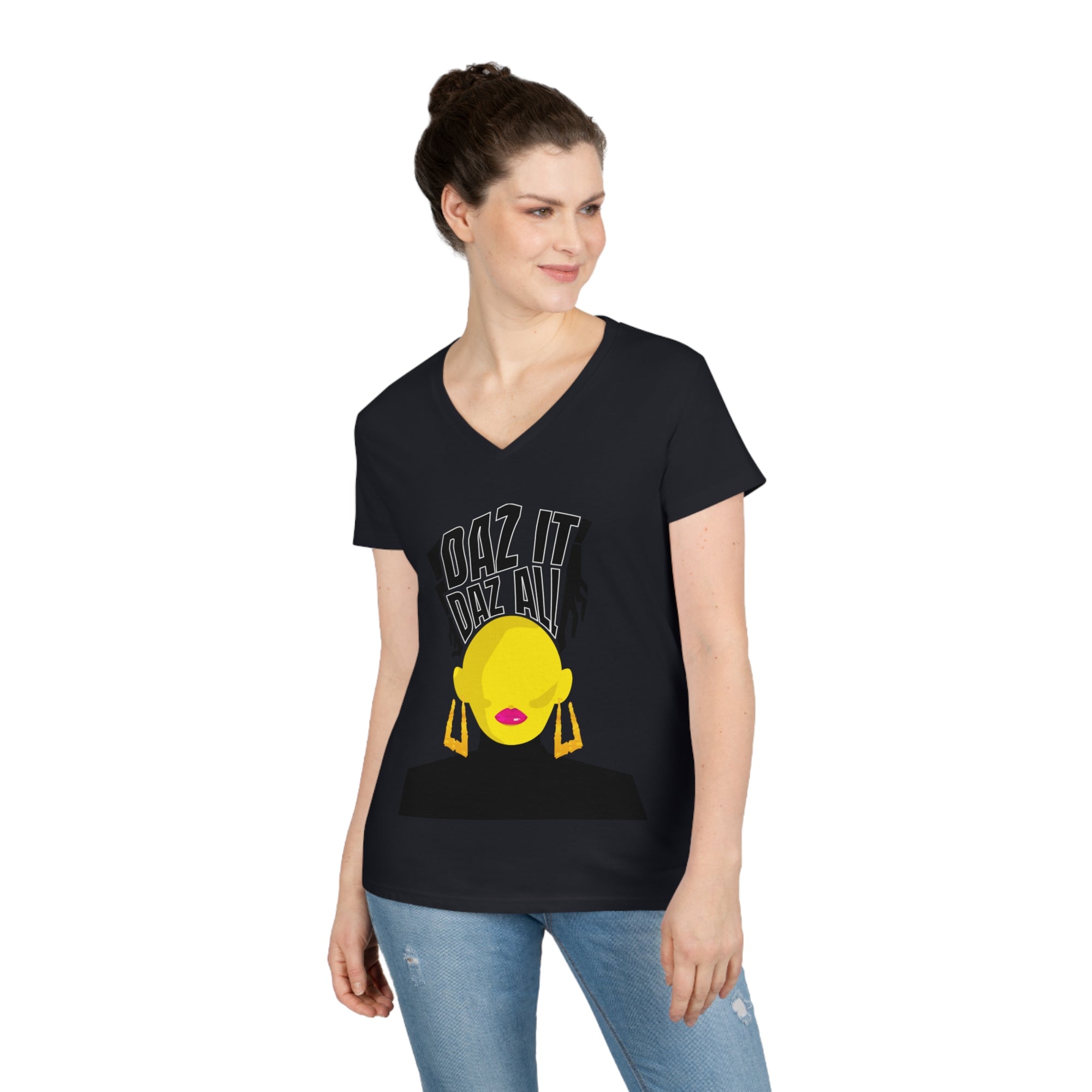 Daz It, Daz All-Ladies' V-Neck T-Shirt (Pink Lip Logo)
