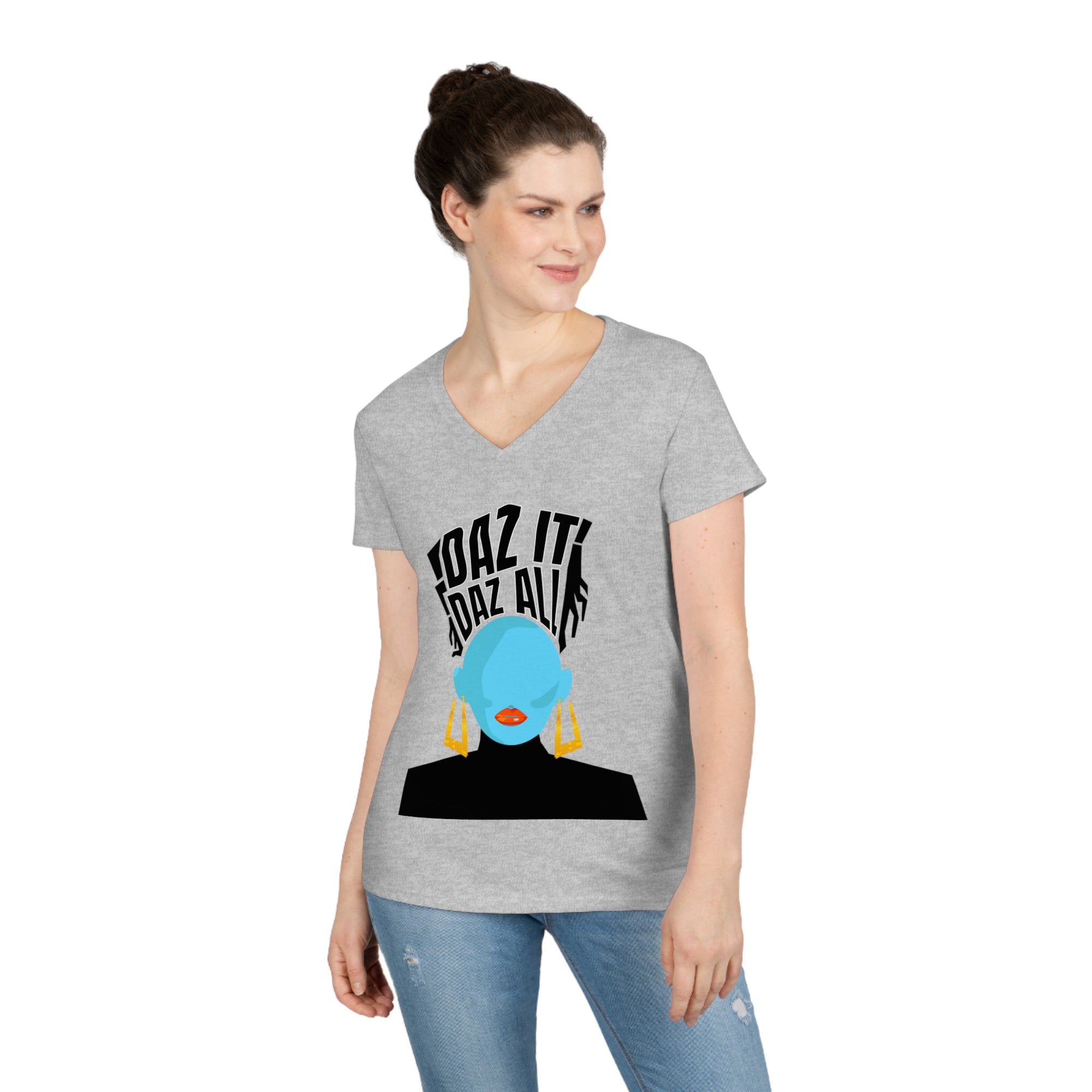 Daz It, Daz All-Ladies' V-Neck T-Shirt (Orange Lip Logo)