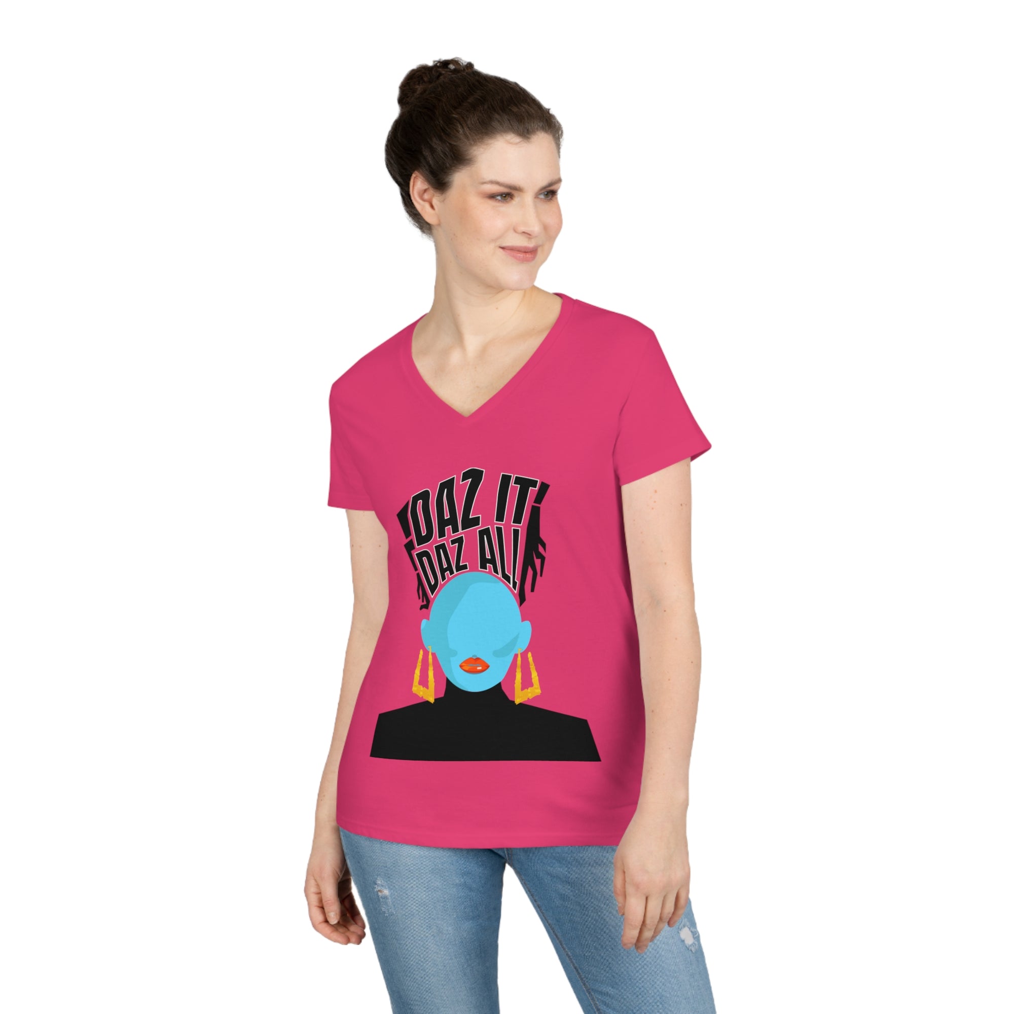 Daz It, Daz All-Ladies' V-Neck T-Shirt (Orange Lip Logo)
