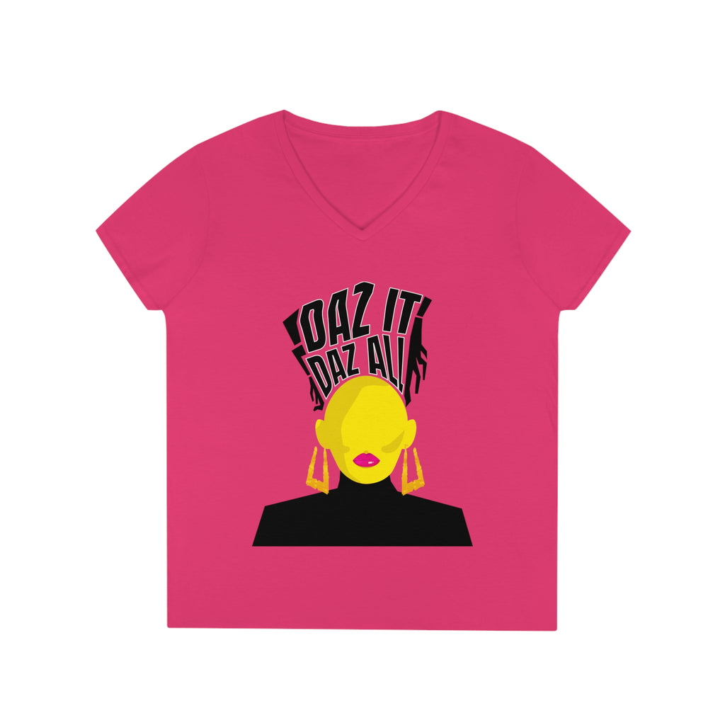 Daz It, Daz All-Ladies' V-Neck T-Shirt (Pink Lip Logo)