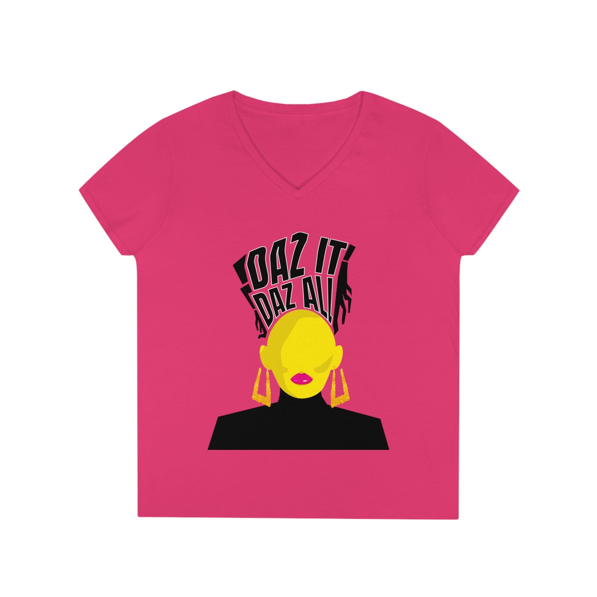 Daz It, Daz All-Ladies' V-Neck T-Shirt (Pink Lip Logo)