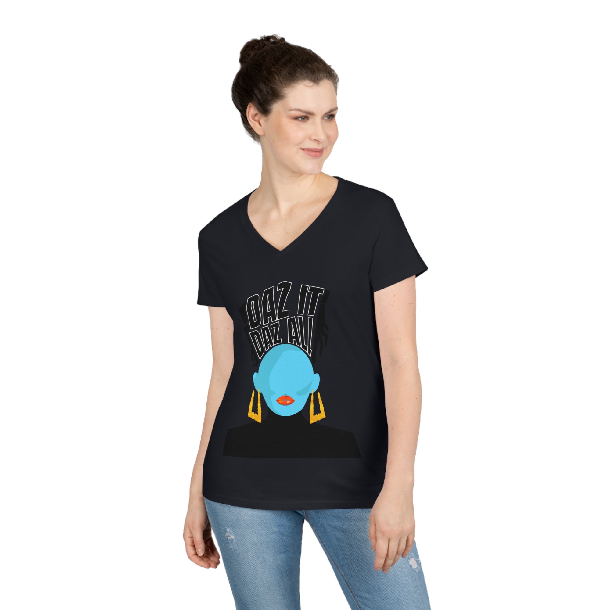 Daz It, Daz All-Ladies' V-Neck T-Shirt (Orange Lip Logo)