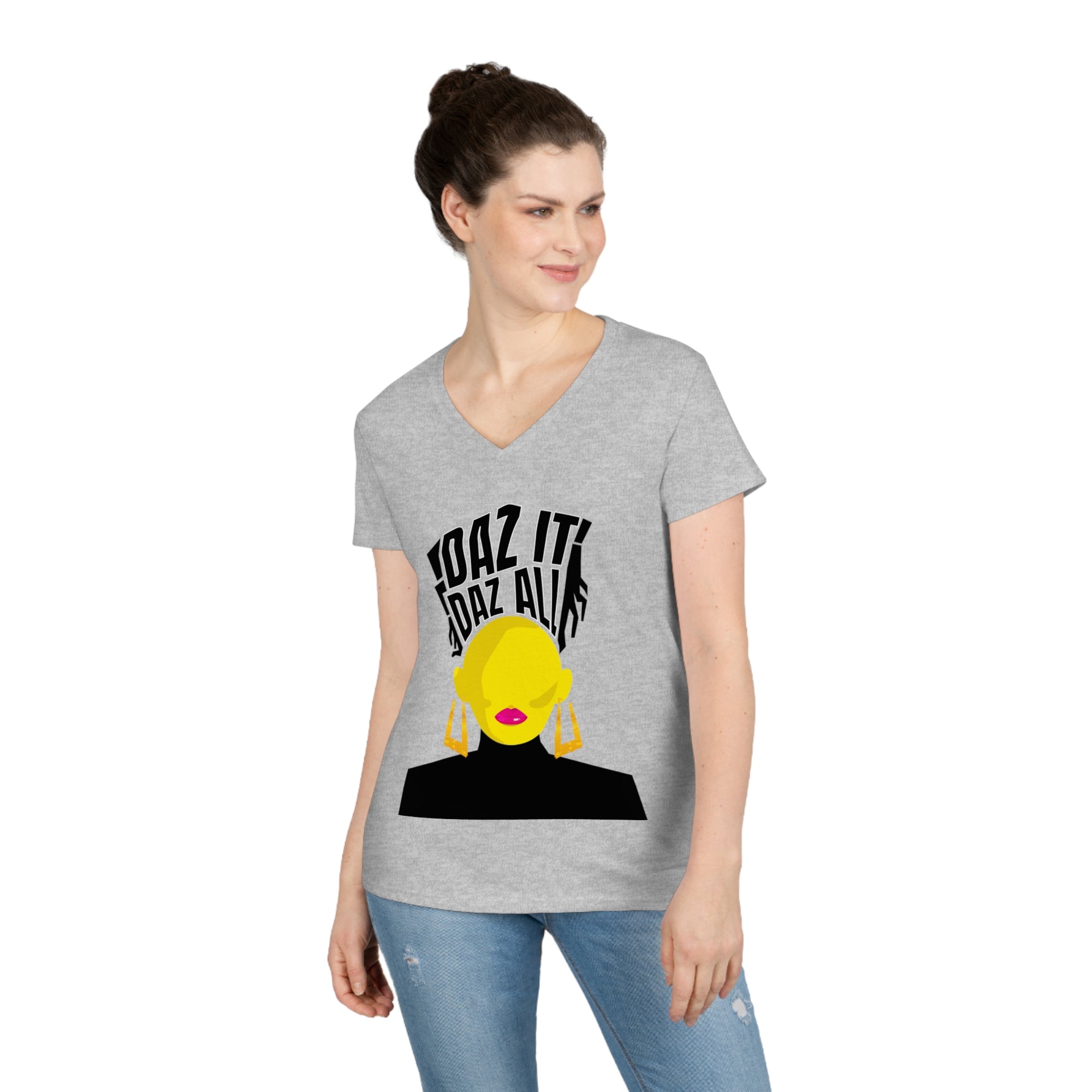 Daz It, Daz All-Ladies' V-Neck T-Shirt (Pink Lip Logo)