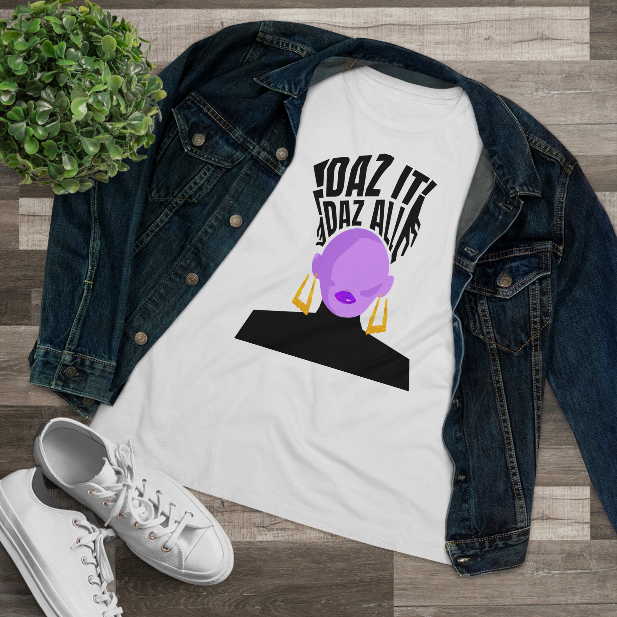 Daz It, Daz All- Women's Premium Tee (Purple Lip Logo)