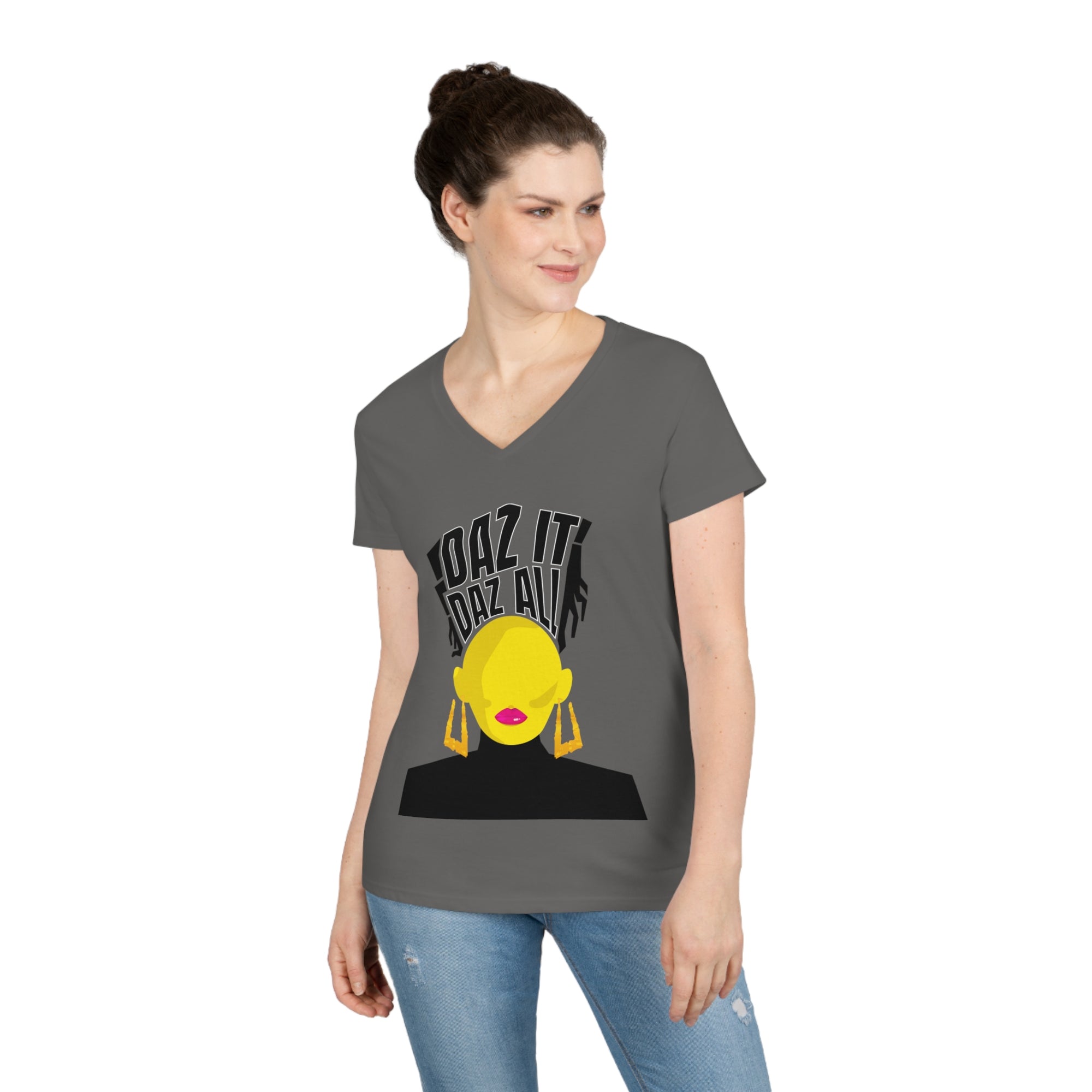Daz It, Daz All-Ladies' V-Neck T-Shirt (Pink Lip Logo)