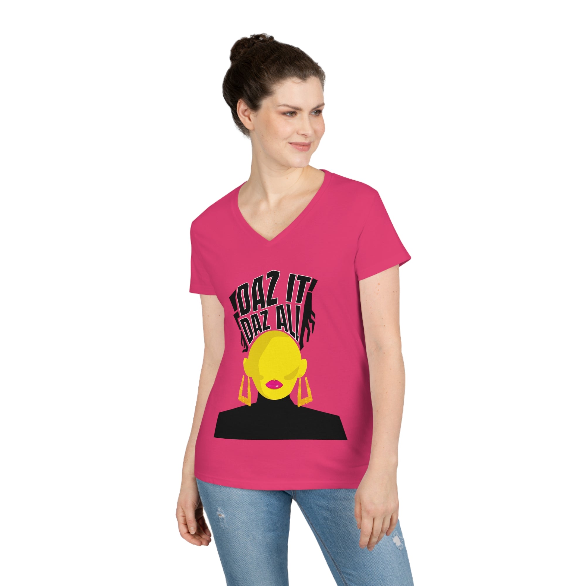 Daz It, Daz All-Ladies' V-Neck T-Shirt (Pink Lip Logo)