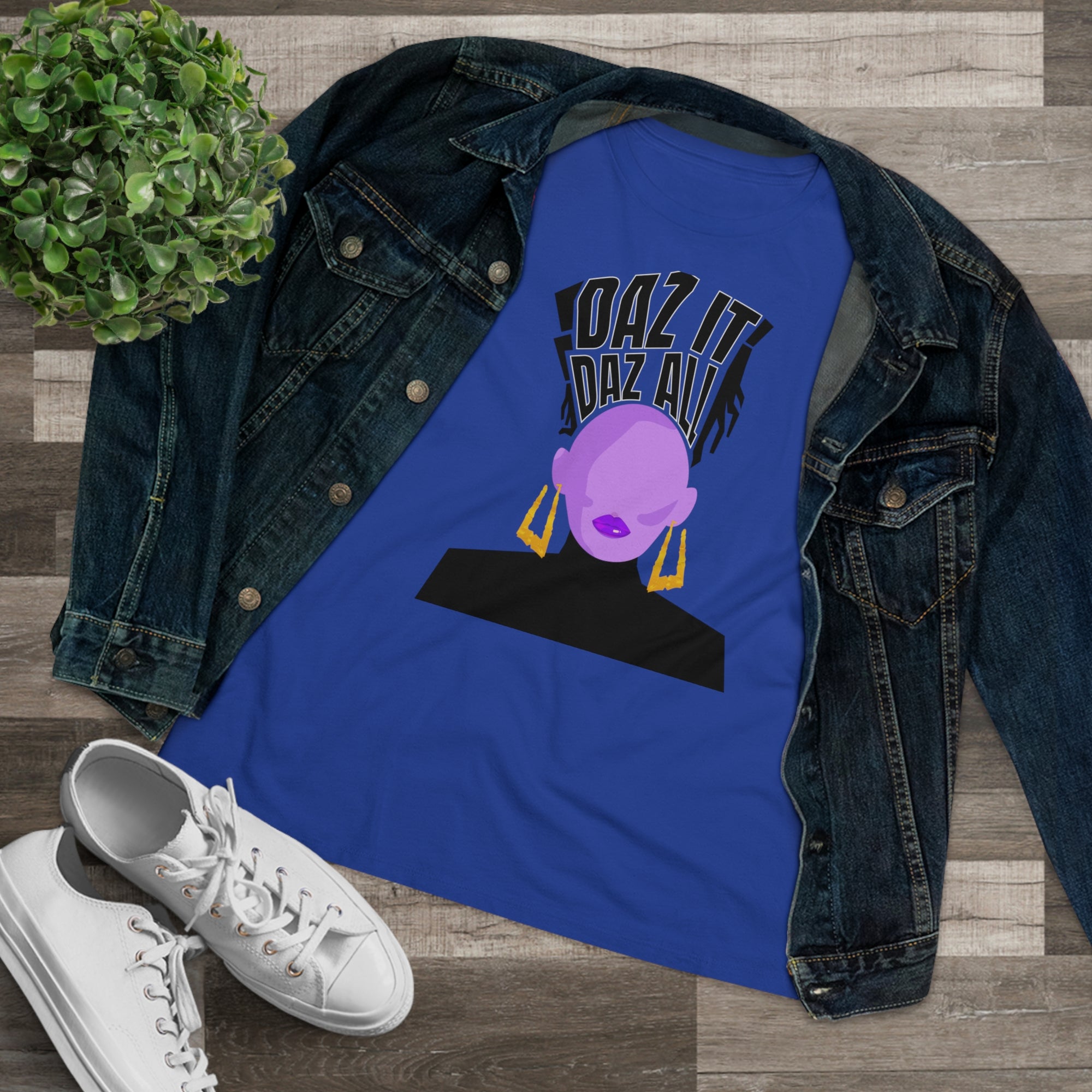 Daz It, Daz All- Women's Premium Tee (Purple Lip Logo)