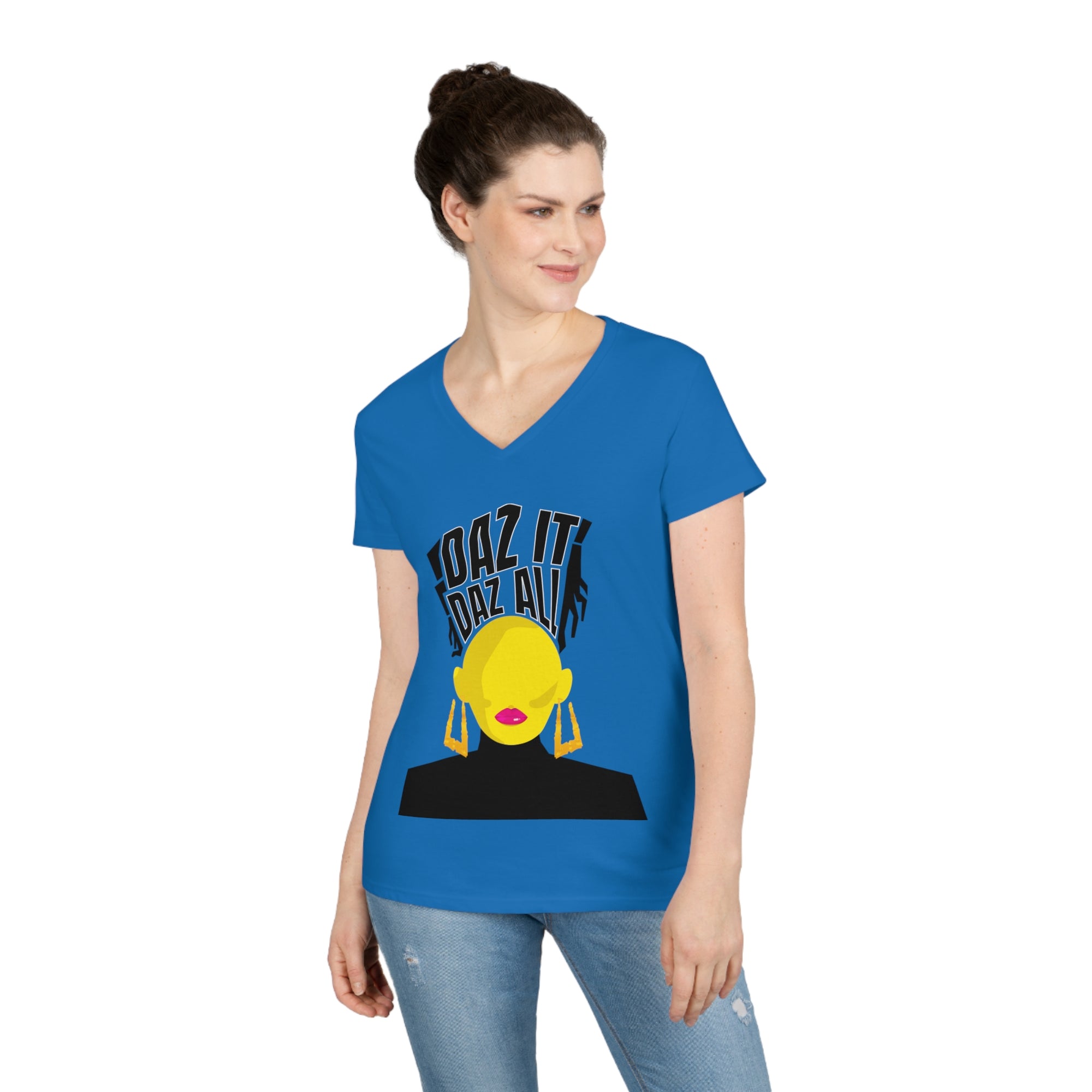 Daz It, Daz All-Ladies' V-Neck T-Shirt (Pink Lip Logo)