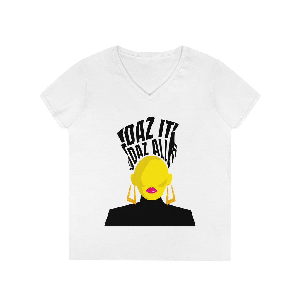 Daz It, Daz All-Ladies' V-Neck T-Shirt (Pink Lip Logo)