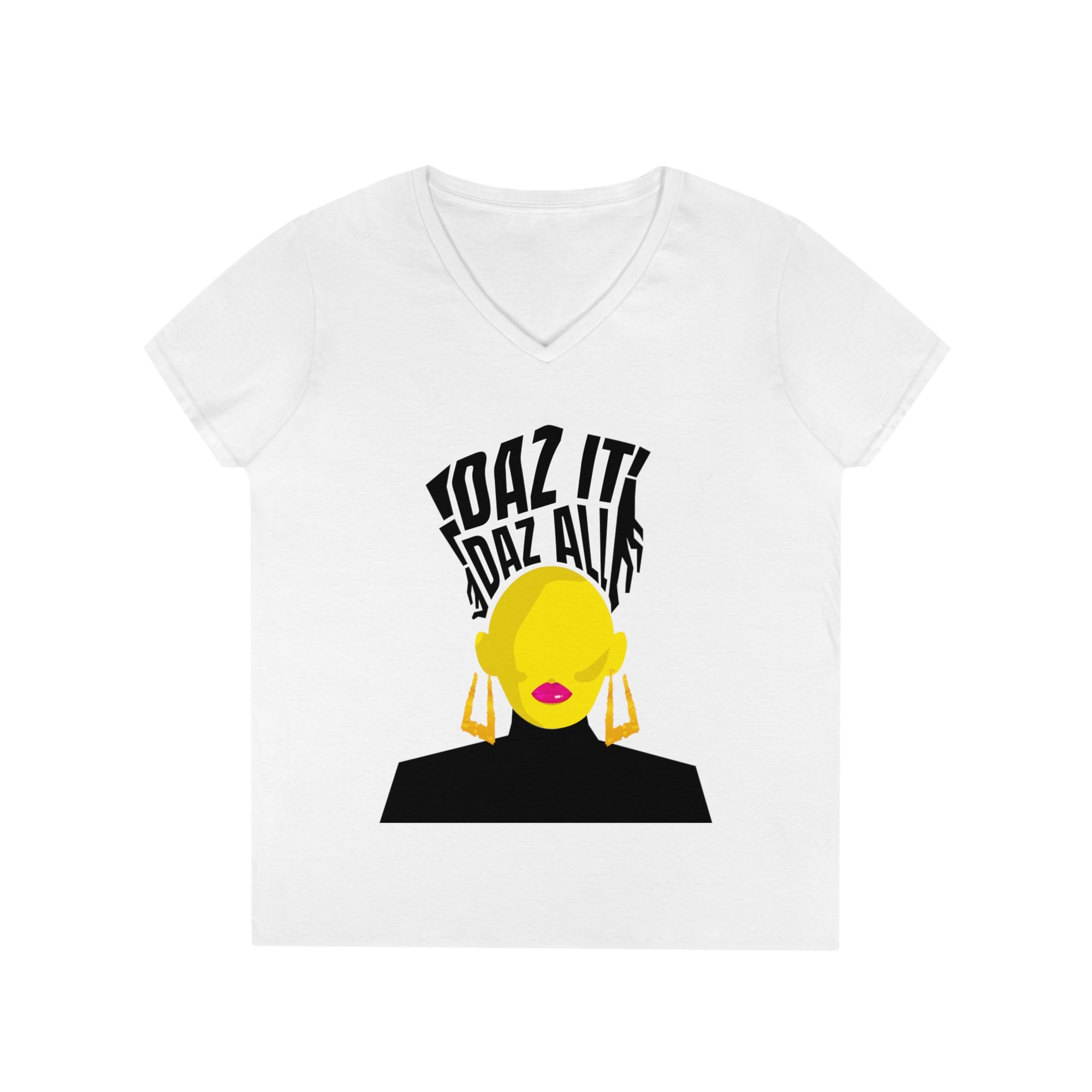 Daz It, Daz All-Ladies' V-Neck T-Shirt (Pink Lip Logo)