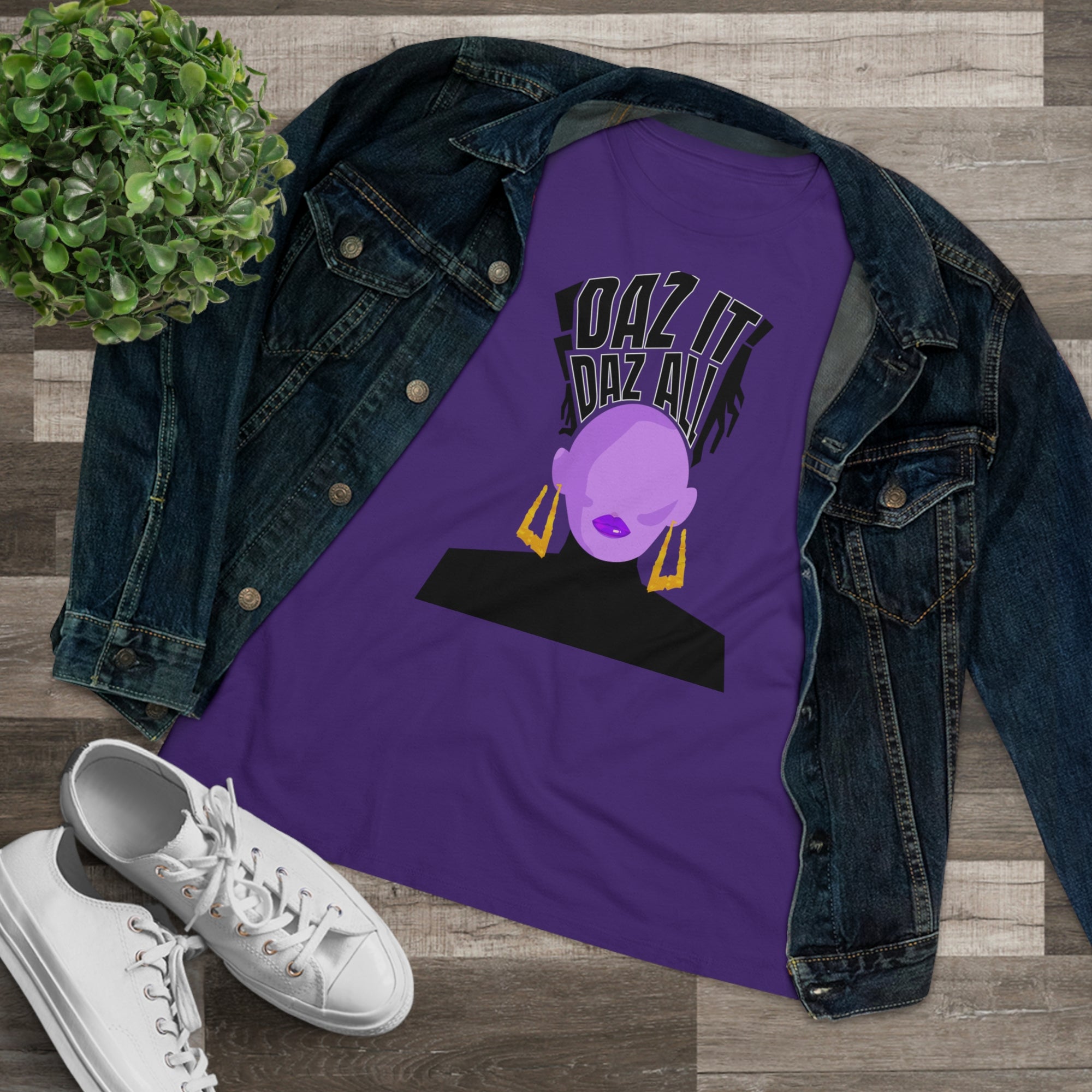 Daz It, Daz All- Women's Premium Tee (Purple Lip Logo)