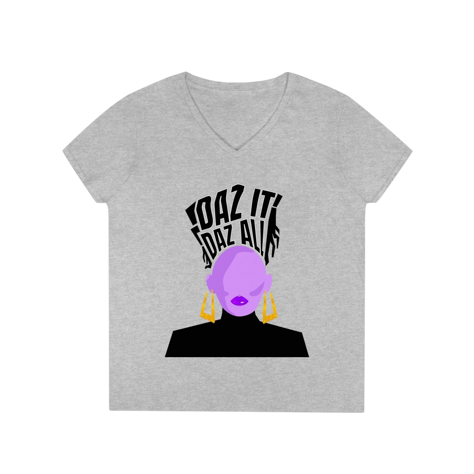 Daz It, Daz All-Ladies' V-Neck T-Shirt (Purple Lip Logo)