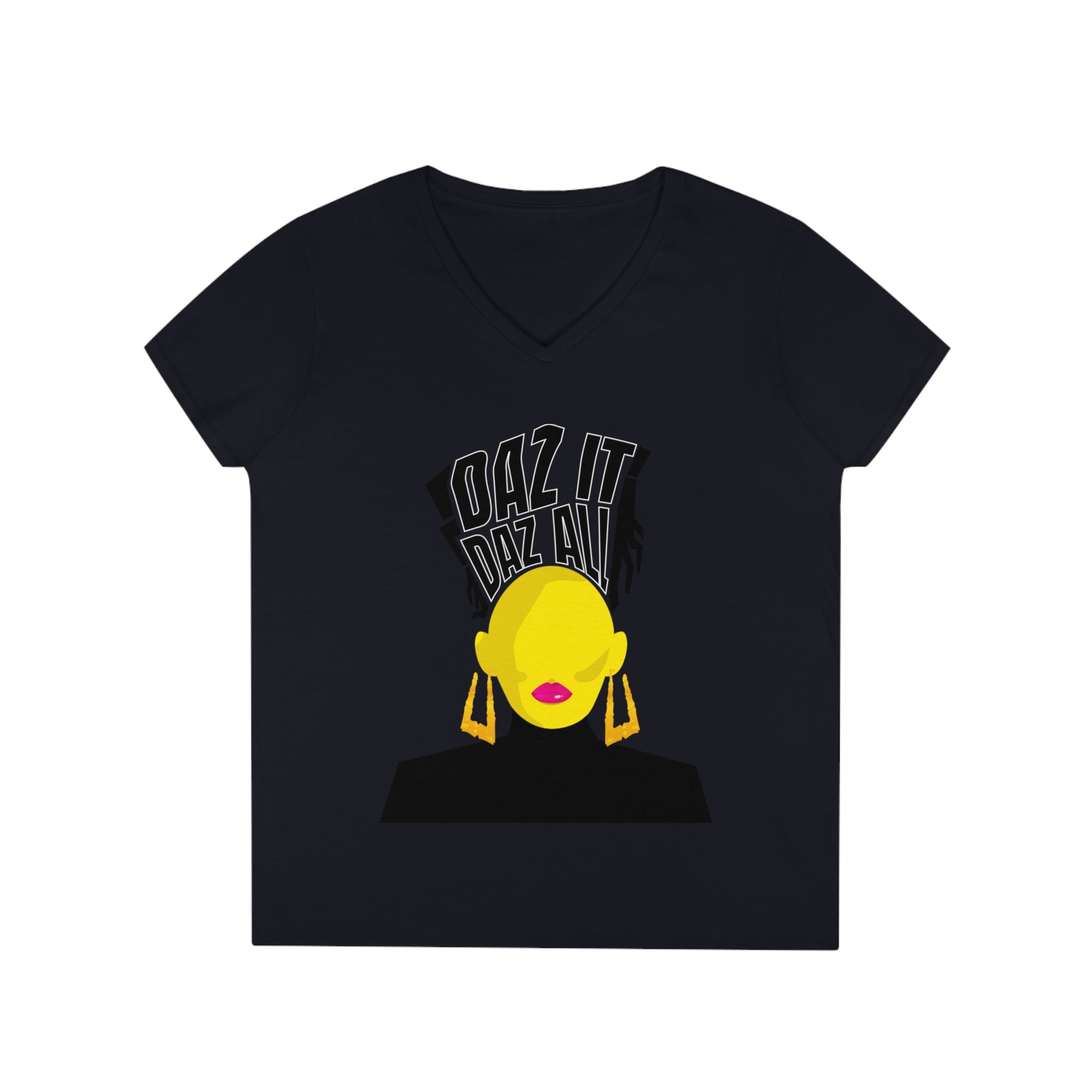 Daz It, Daz All-Ladies' V-Neck T-Shirt (Pink Lip Logo)