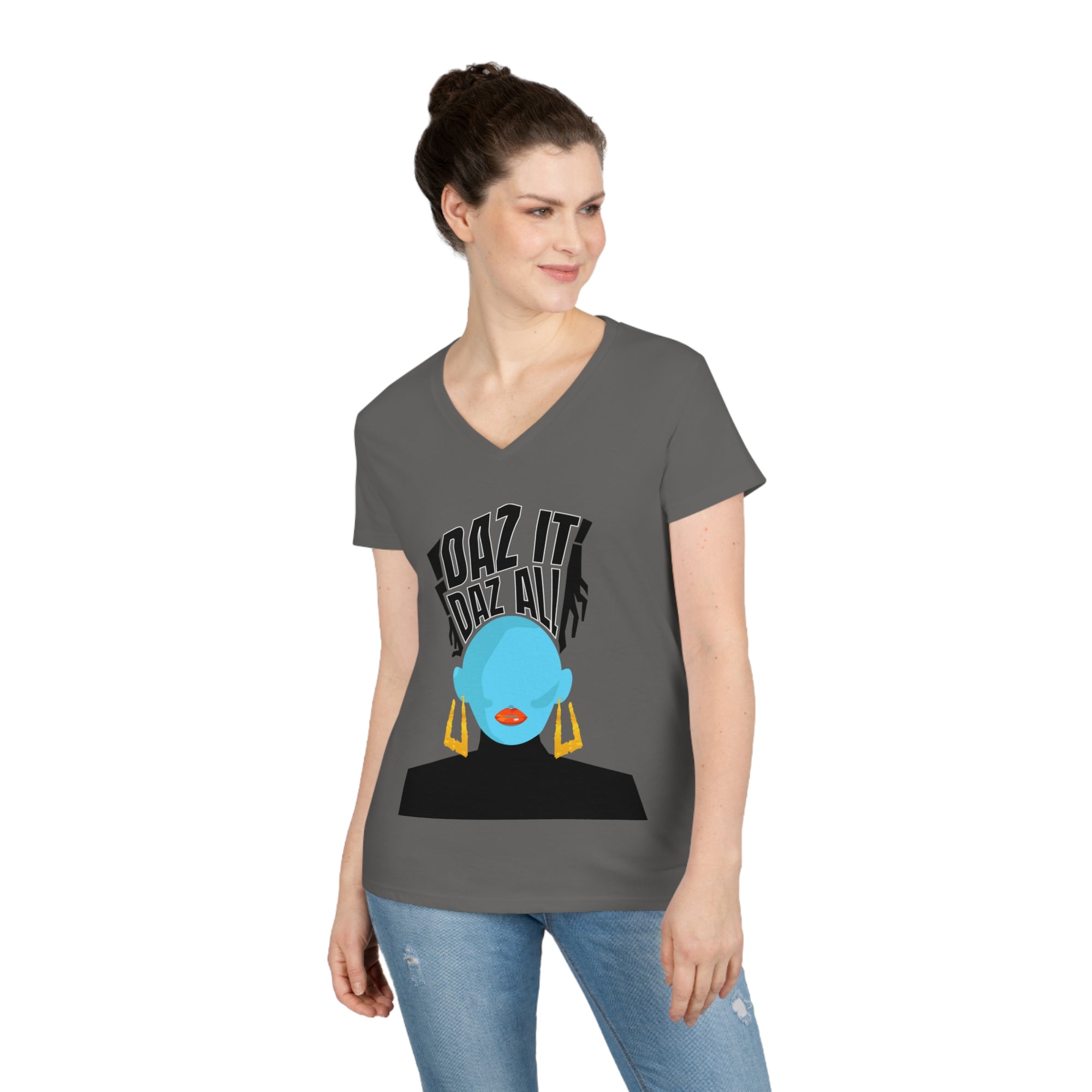 Daz It, Daz All-Ladies' V-Neck T-Shirt (Orange Lip Logo)